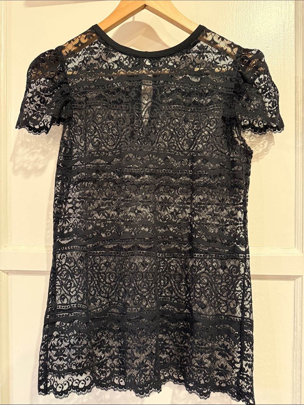 Black Lace Puff Cap Sleeve Lace Top